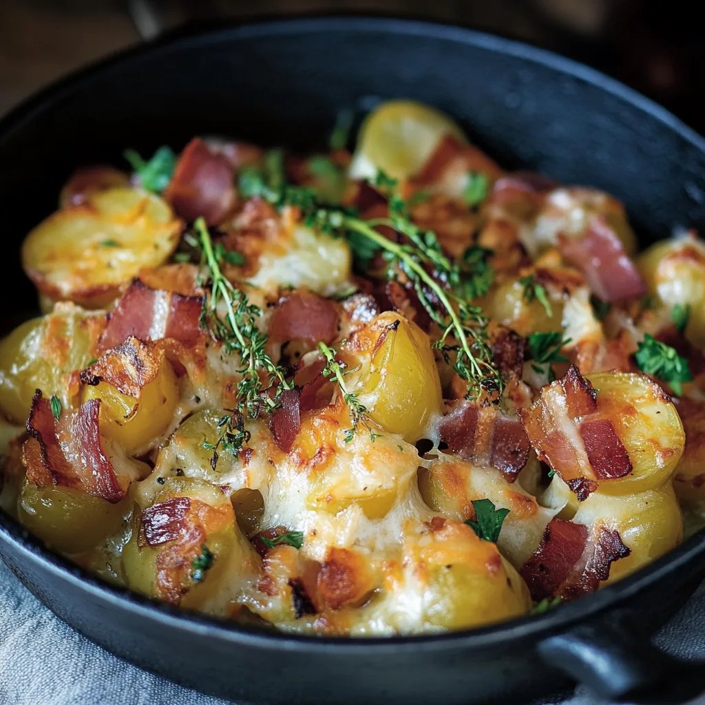 Kartoffel- und Rosenkohlauflauf mit Rinderbacon