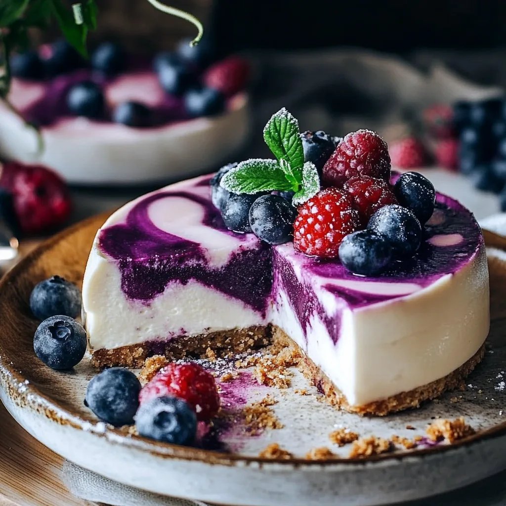 No bake-Cheesecake mit Heidelbeeren und Bröselboden