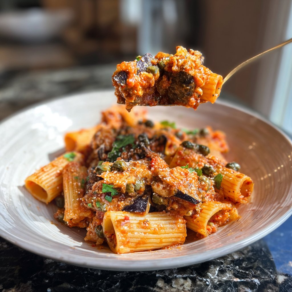 Rigatoni mit Auberginen und Kapern
